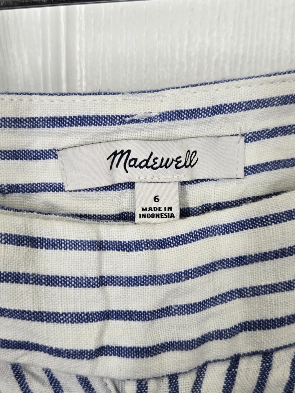 Madewell The Harlow Wide-Leg Pant 100% Linen Blue White Stripe Size 6 - Picture 2 of 16